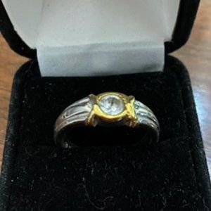 Miner's Cut CZ Solitaire * YELLOW & WHITE 18 Kt GF Band RING * sz 6.25 * Classy